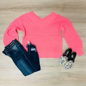 Off the Shoulder Waffle Sweater